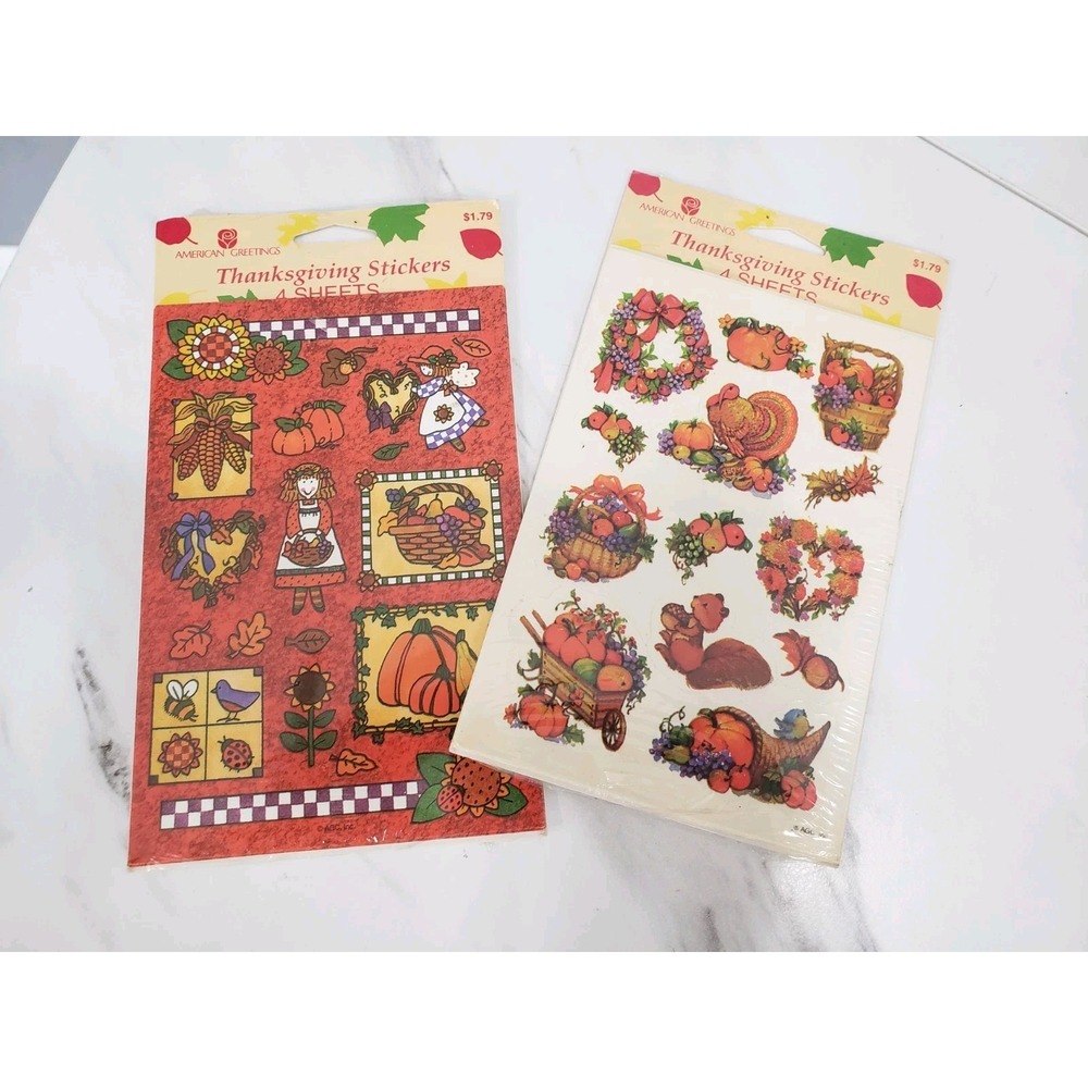 Vintage American Greetings Thanksgiving Fall Stickers Turkey Squirrel New